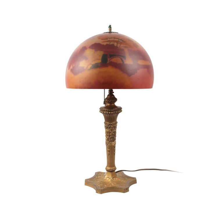 Lampada Tavolo Paralume Vetro Decorato 1920 AR12